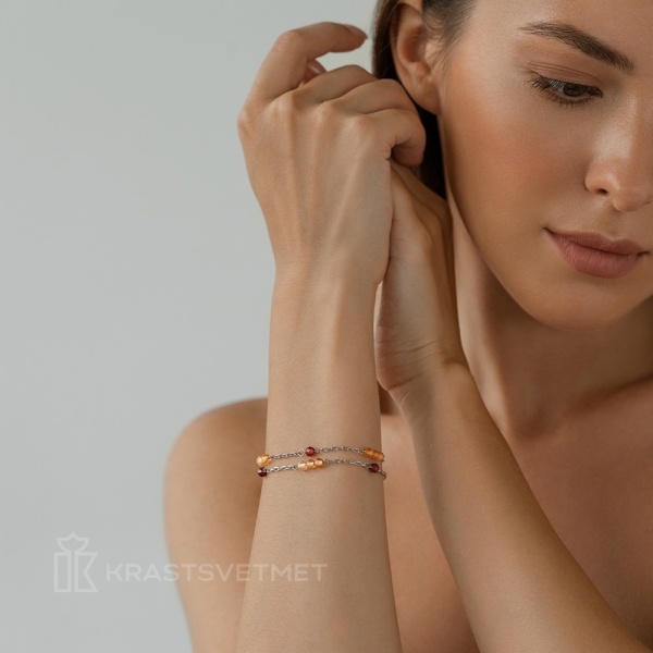 Браслет из серебра с цитрином и гранатом